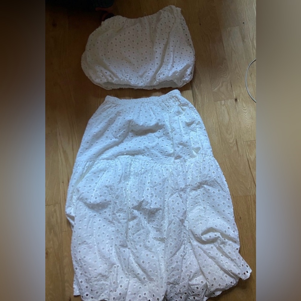 White Eyelet Skirt Set